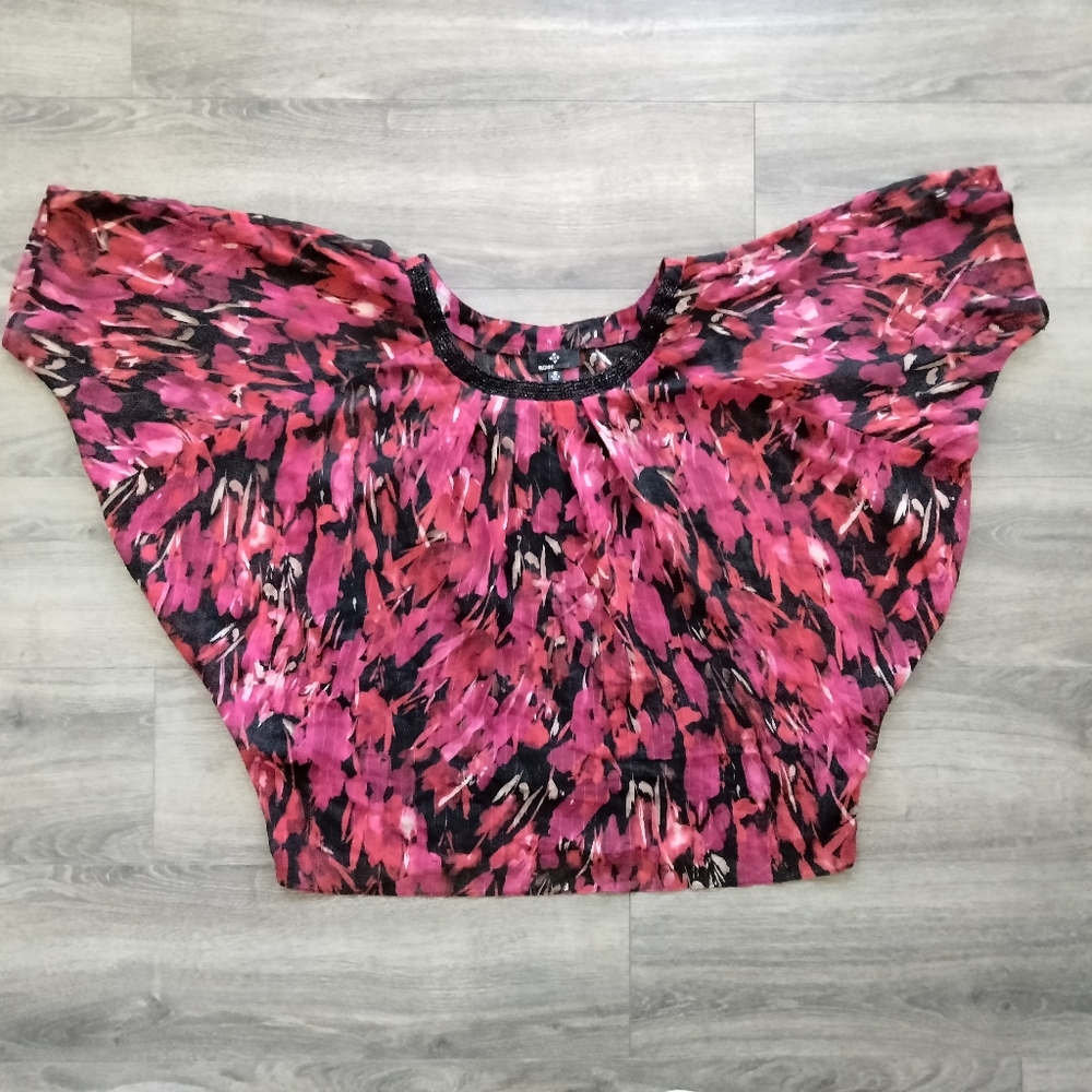 Ronni Nicole Floral Sheer Top Blouse Plus Size 1X Pink